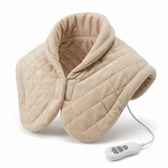 Cape-style heated vibration neck and shoulder wrap